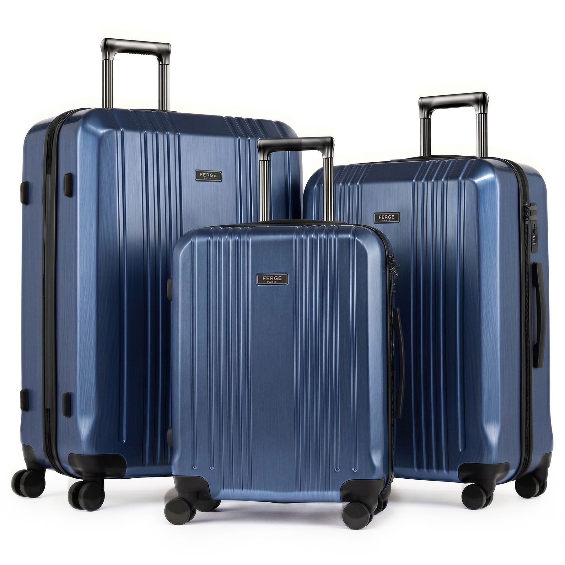 FERGÉ Kofferset Hartschale 3 teilig Koffer Set CANNES TSA-Schloß Dunkelblau, 4 Rollen Rollen, (3 tlg), Trolley 3er Koffer Set, Premium Reisekoffer 4 Doppelrollen TSA-Schloss