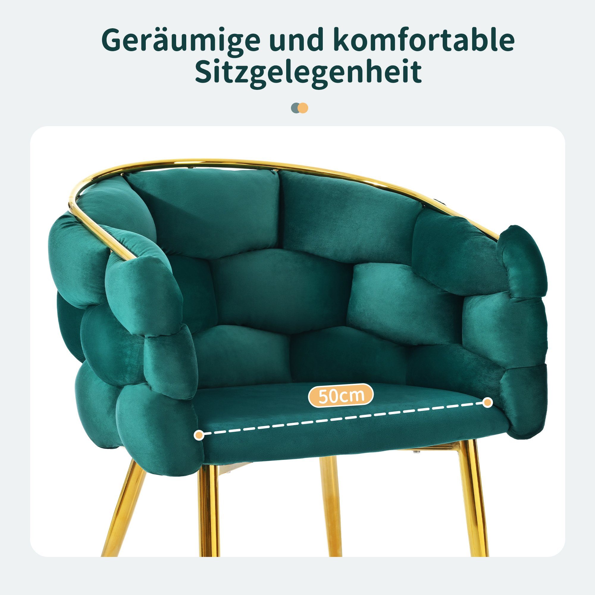 Rückenlehne OKWISH und mit St), Armlehnen beige Grün Stühle mit Stühle Metallbeinen, (1 Polsterstuhl Stühle, Bubble