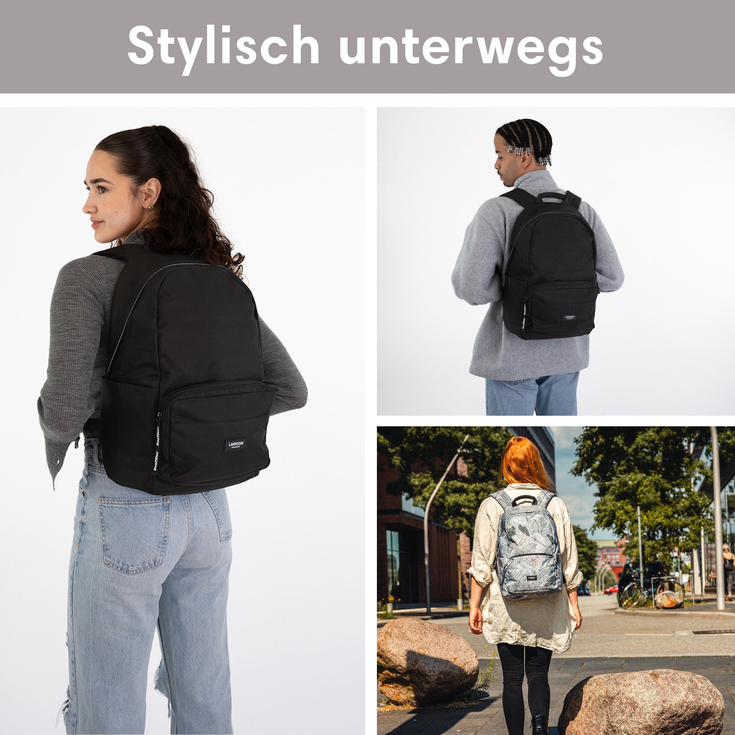 Laptopfach, Schule Blushed Wasserabweisend Seitentasche, (Keine Rucksack Mädchen Set), 3 Schulrucksack Teenager Jungen Leaves LARKSON No