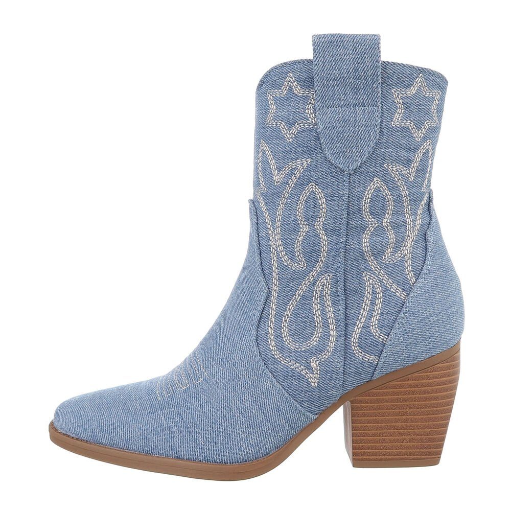 Ital-Design Damen Cowboyboots Western Westernstiefelette Blockabsatz Western- & Bikerboots in Blau