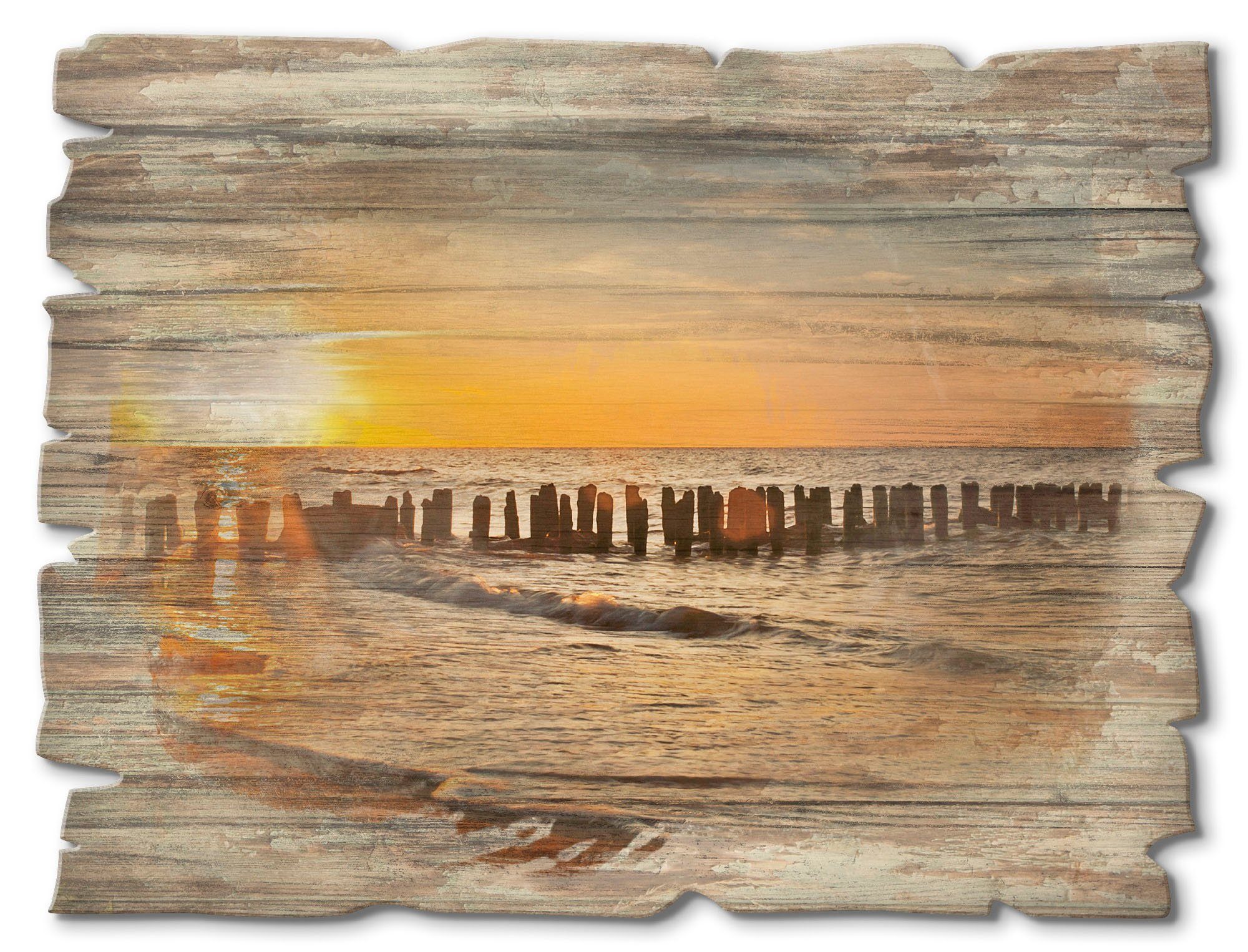 Artland Holzbild Schöner Sonnenuntergang am Strand, Strand (1 St)