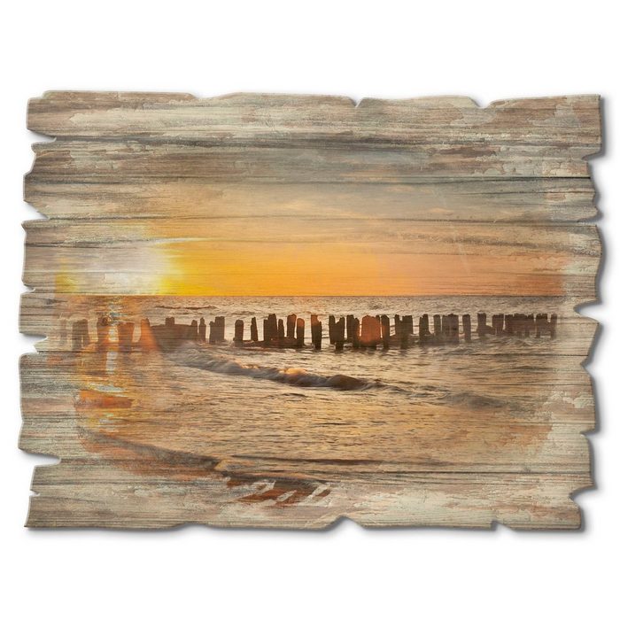 Artland Holzbild Schöner Sonnenuntergang am Strand Strand (1 St)
