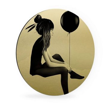 K&L Wall Art Gemälde Metallposter Rund Vintage Wanddeko Gold Effekt Luftballon Boho, Metalloptik Wandbild Ø 20cm