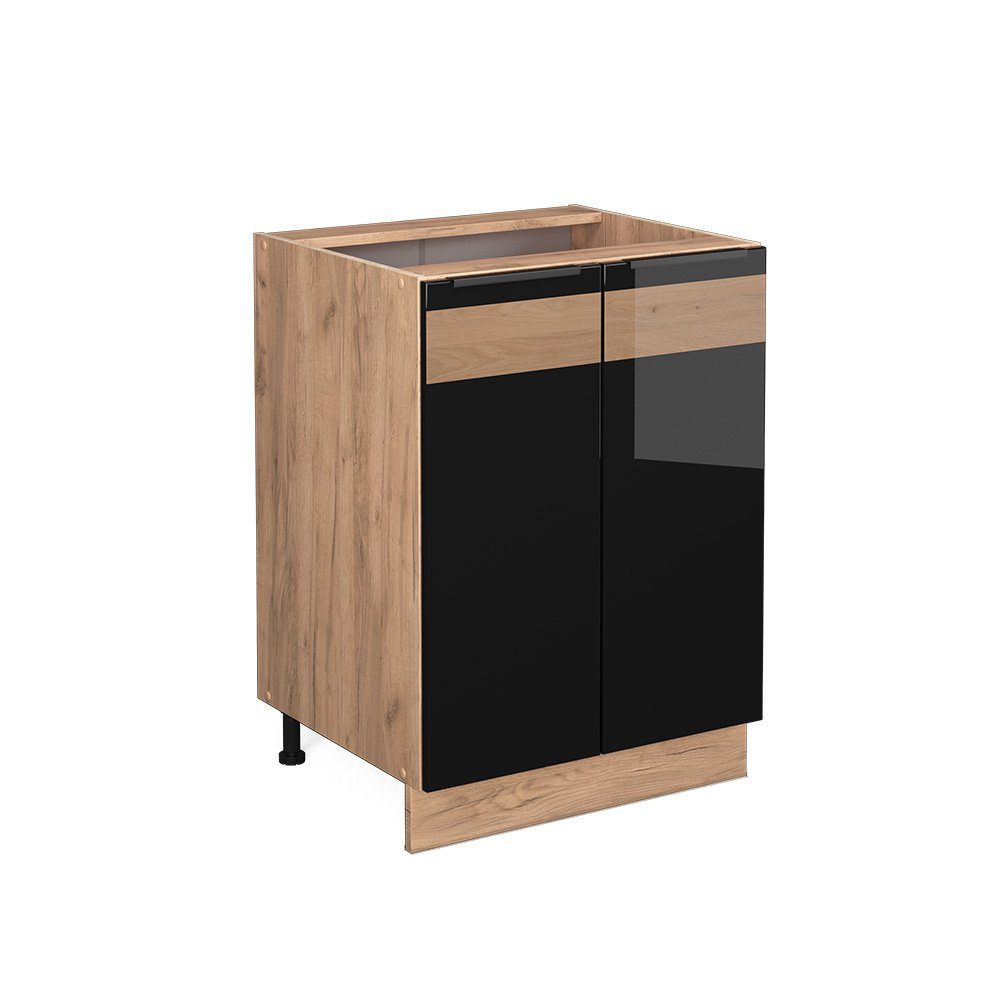 Vicco Unterschrank Fame-Line, Schwarz Hochglanz/Goldkraft Eiche, günstig online kaufen