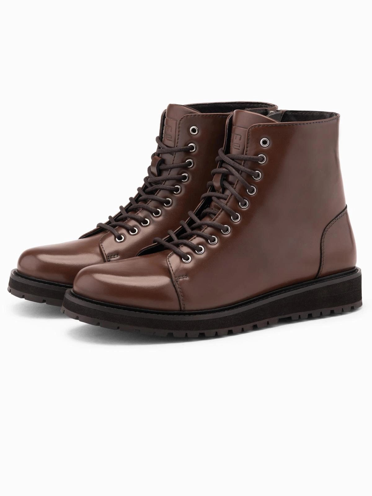 OMBRE Hohe Herren-Boots aus glänzendem Öko-Leder Schnürboots
