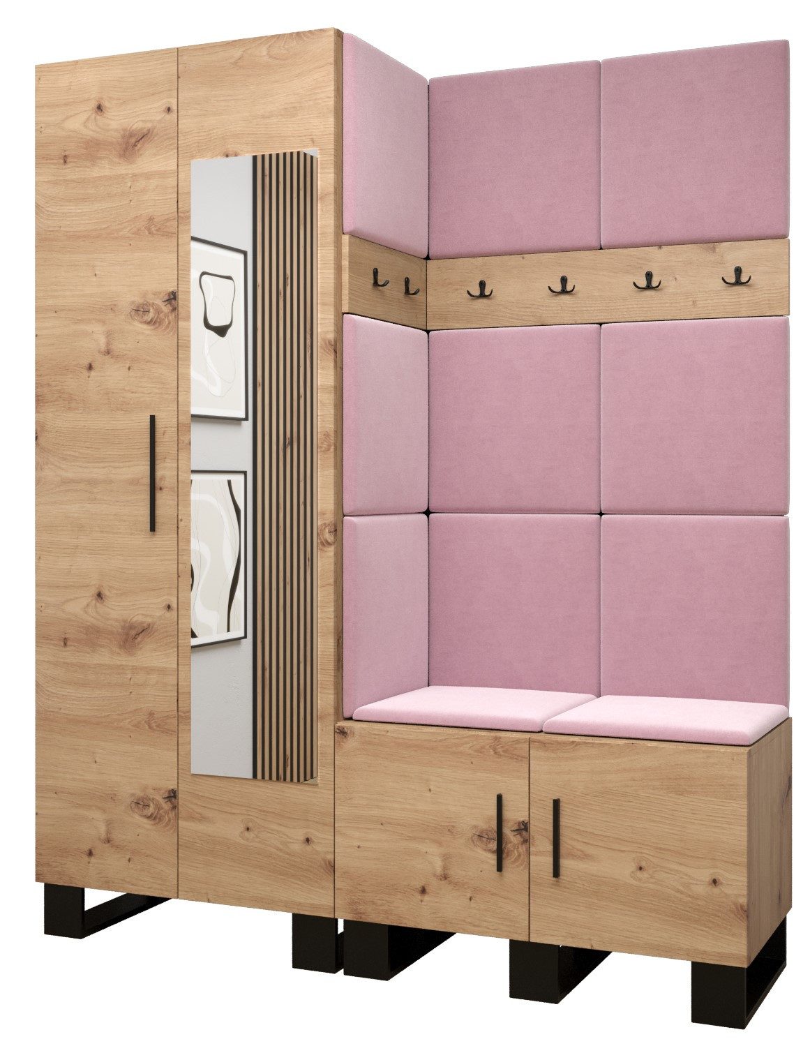 ABIKS MÖBEL Garderoben-Set ARTIN Set 14 Garderobe mit gepolsterten Paneelen, Industriell Design