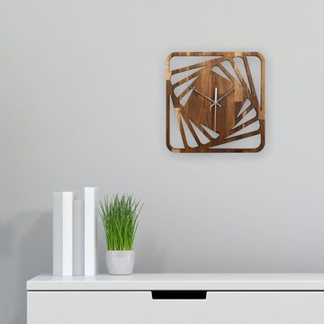 Kreative Feder Wanduhr Designer-Wanduhr „Ornament“ aus geräuchertem Eichenholz (ohne Ticken; Funk- oder Quarzuhrwerk; elegant, außergewöhnlich, modern)