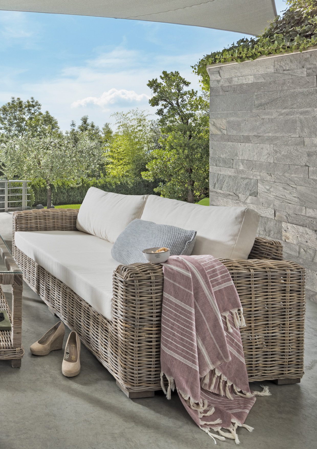 More2Home Loungesofa Rattan-Sofa, SPLIT, 3-sitzig, 200 cm grau