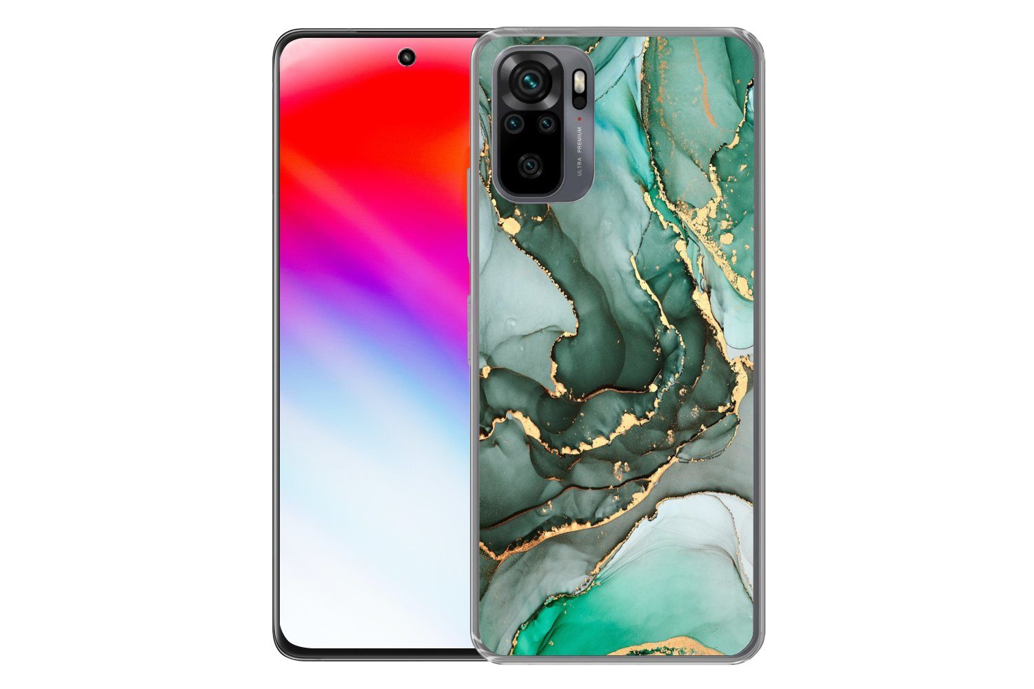 MuchoWow Handyhülle für Xiaomi Redmi Note 10S Gold - Marmor - Grün - Luxus - Marmoroptik -, Phone Case, Silikon, Schutzhülle Dünn