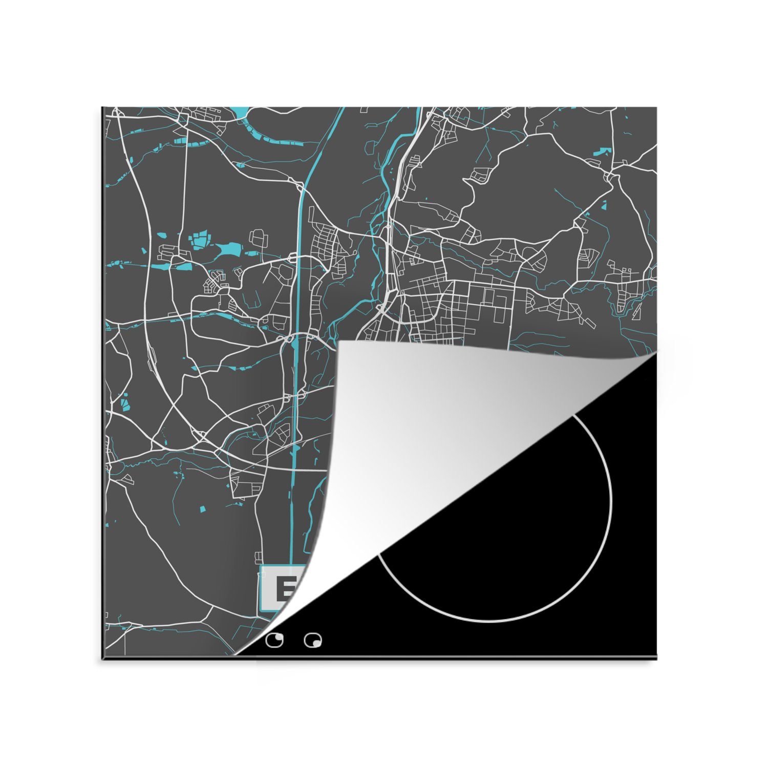 MuchoWow Herdblende-/Abdeckplatte Ceranfeldabdeckung, - Arbeitsplatte (1 Karte, Erlangen - Vinyl, Stadtplan - Deutschland cm, - Blau 78x78 für küche tlg)