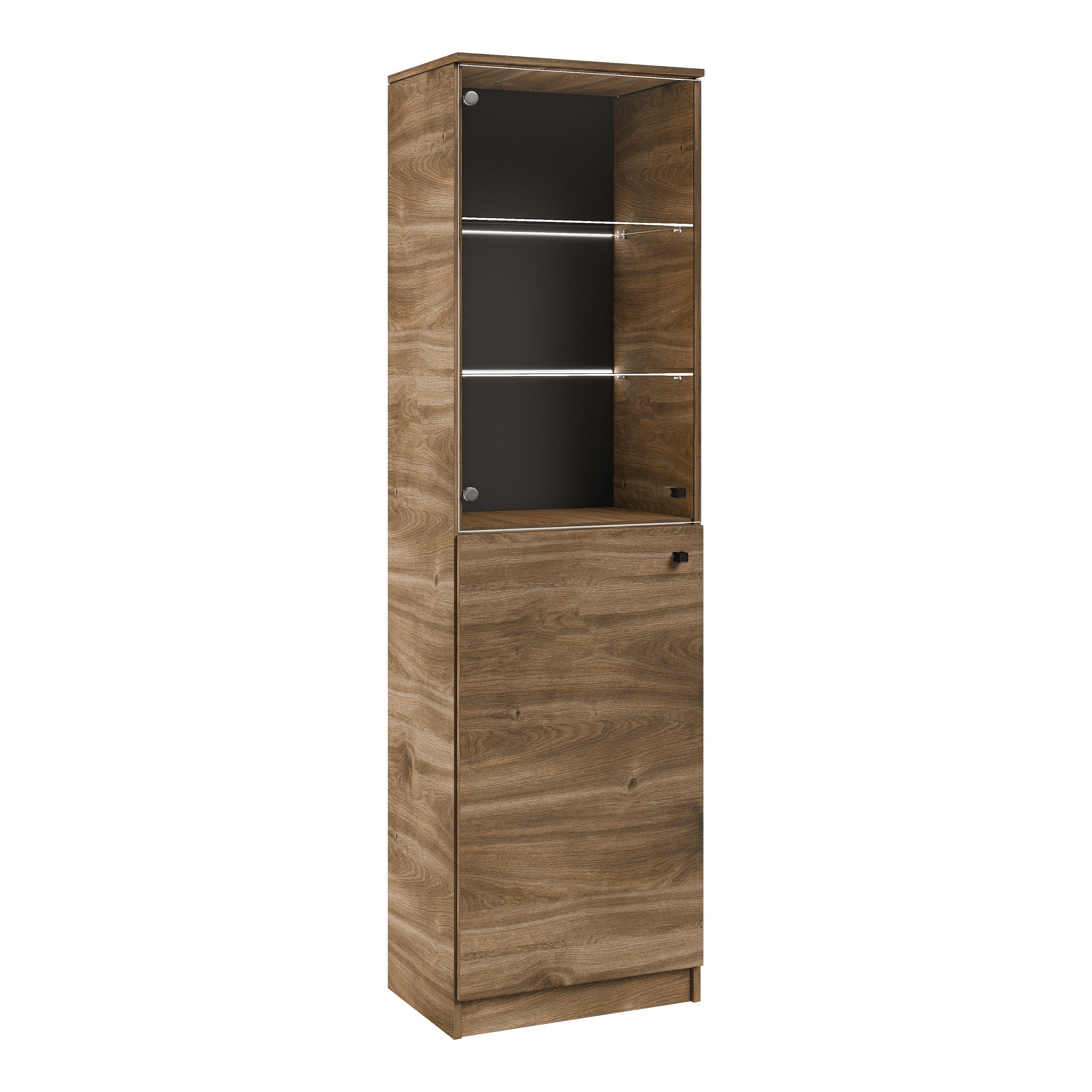 Masseno Glasvitrine NESTOS 190 x 50 cm Vitrine Vitrinenschrank mit 2 Türen Braun