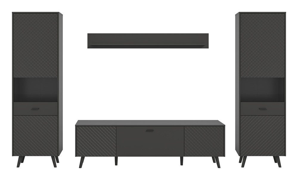 xonox.home Wohnwand LINEA, 4-teilig, Grau, Lowboard, Vitrinen, Wandregal, (4-St), Wohnkombination, modern
