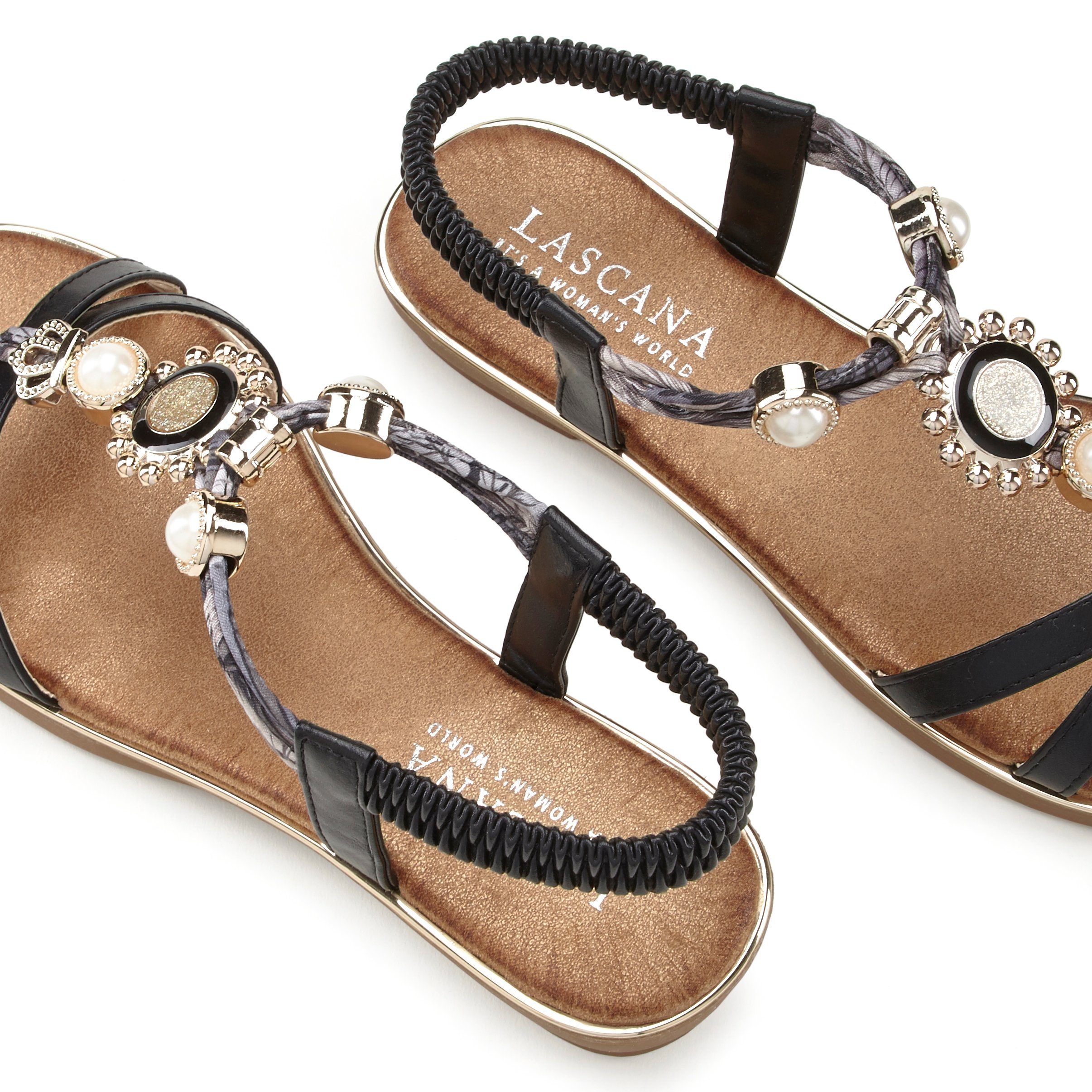 LASCANA Sandale Sandalette, Sommerschuh mit edler Riemen elastischem und Verzierung