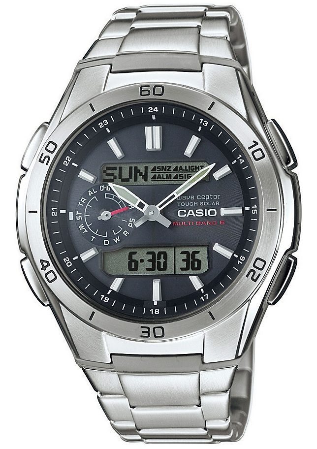 Casio Funk Funkchronograph WVA-M650D-2AER, Solaruhr, Armbanduhr, Digitaluhr,Edelstahlarmband, bis 10 bar wasserd.