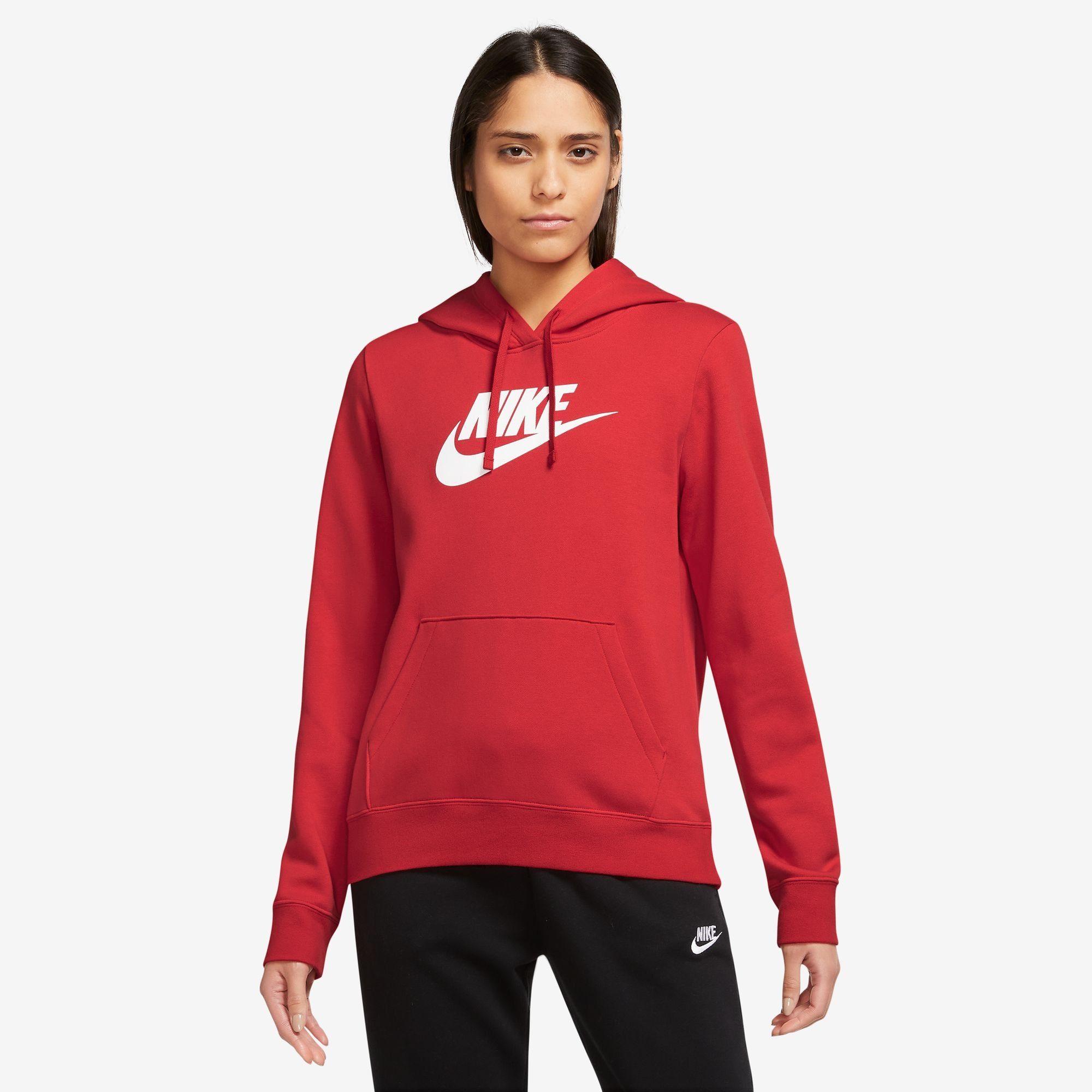 Nike Sportswear Kapuzensweatshirt Club Fleece Women's RED/WHITE Logo Pullover Hoodie UNIVERSITY
