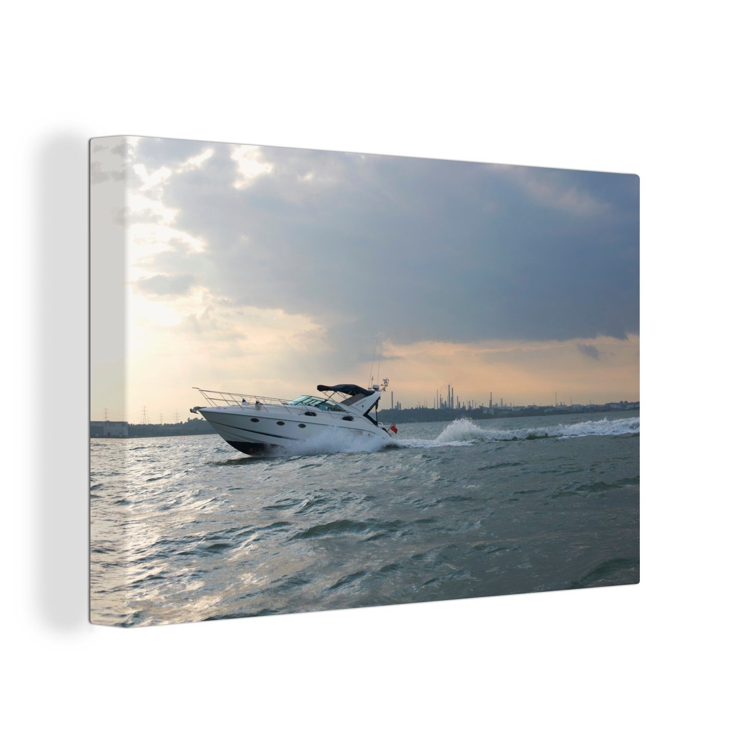 OneMillionCanvasses® Leinwandbild Schnellboot auf dem Wasser, (1 St), Wandbild Leinwandbilder, Aufhängefertig, Wanddeko, 30x20 cm