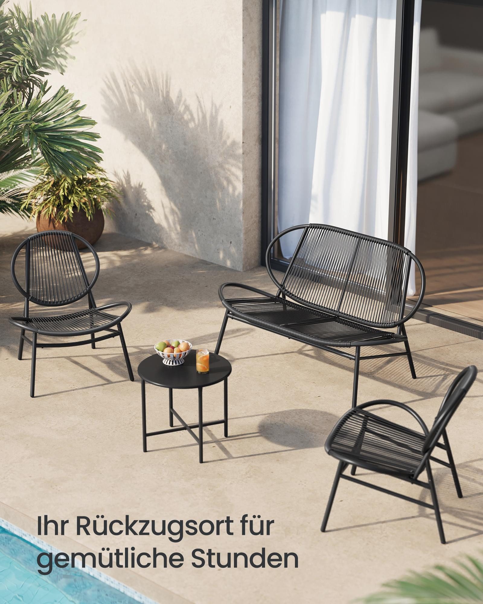 SONGMICS Gartenlounge-Set, (4-tlg., 2 Stühle, 1 Beistelltisch, 1 Gartenbank), Balkonmöbel, Gartenmöbel-Set, aus PE-Polyrattan, Outdoor
