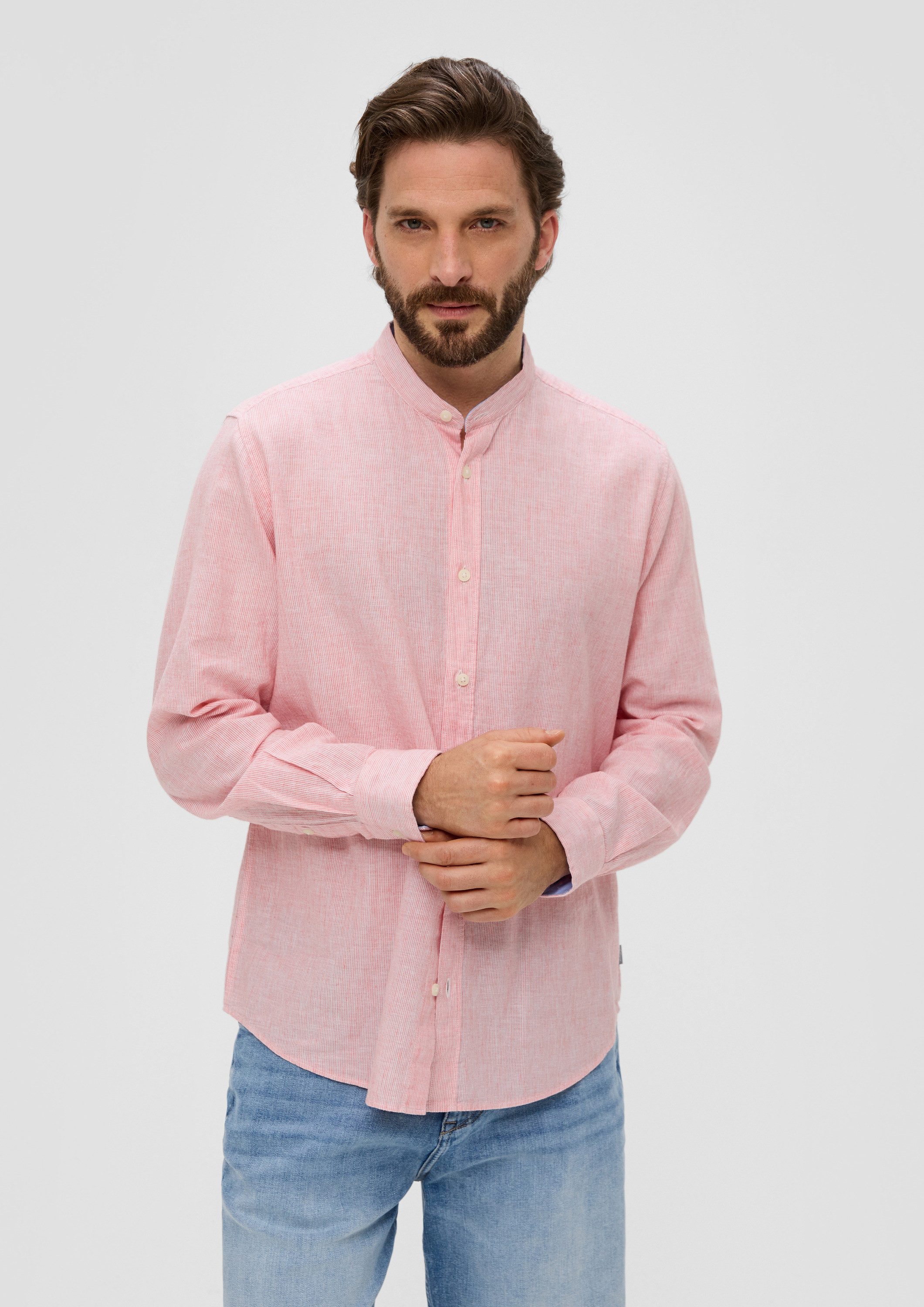 s.Oliver Langarmhemd Hemd Regular: Hemd aus Baumwoll-Leinen-Mix