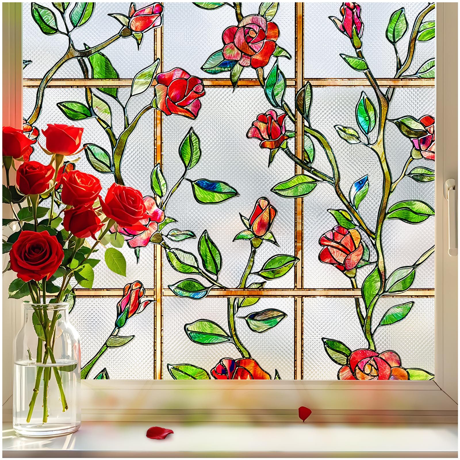 Coonoor Fensterfolie Bunte Glasfensterfolie, Vintage-Rosenfensterfolie, Sic günstig online kaufen