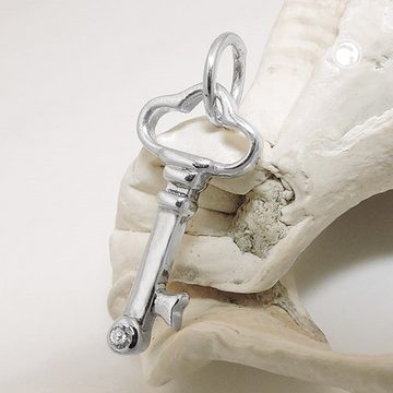 unbespielt Kettenanhänger Anhänger Schlüssel mit Zirkonia glänzend 925 Silber 21 x 10 mm inkl. kleiner Schmuckbox, Silberschmuck für Damen und Herren