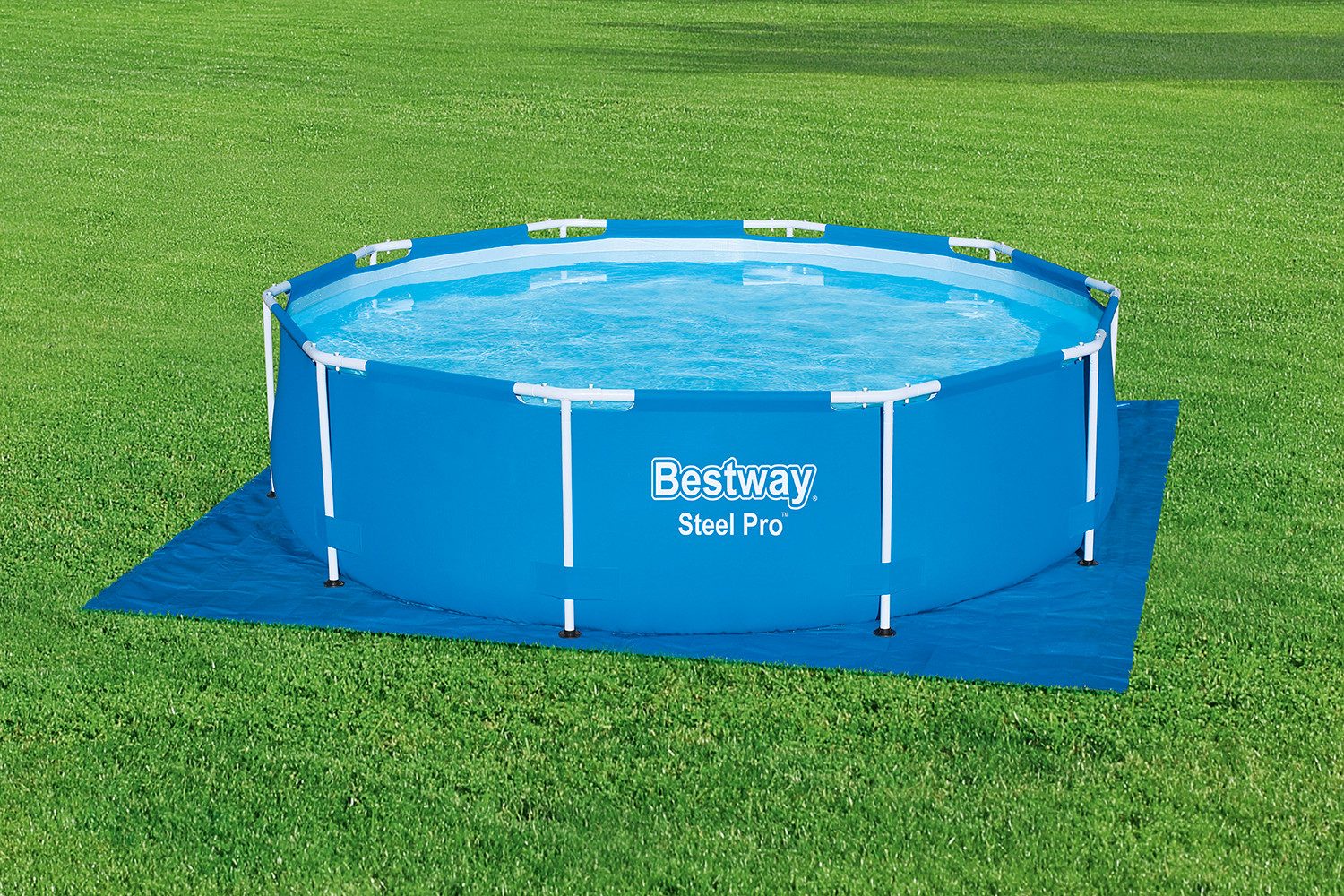 Bestway Bodenschutzplane 335 x 335 cm (Packung, 1-St., für Aufstellpools bis Ø 305 cm), blau, quadratisch