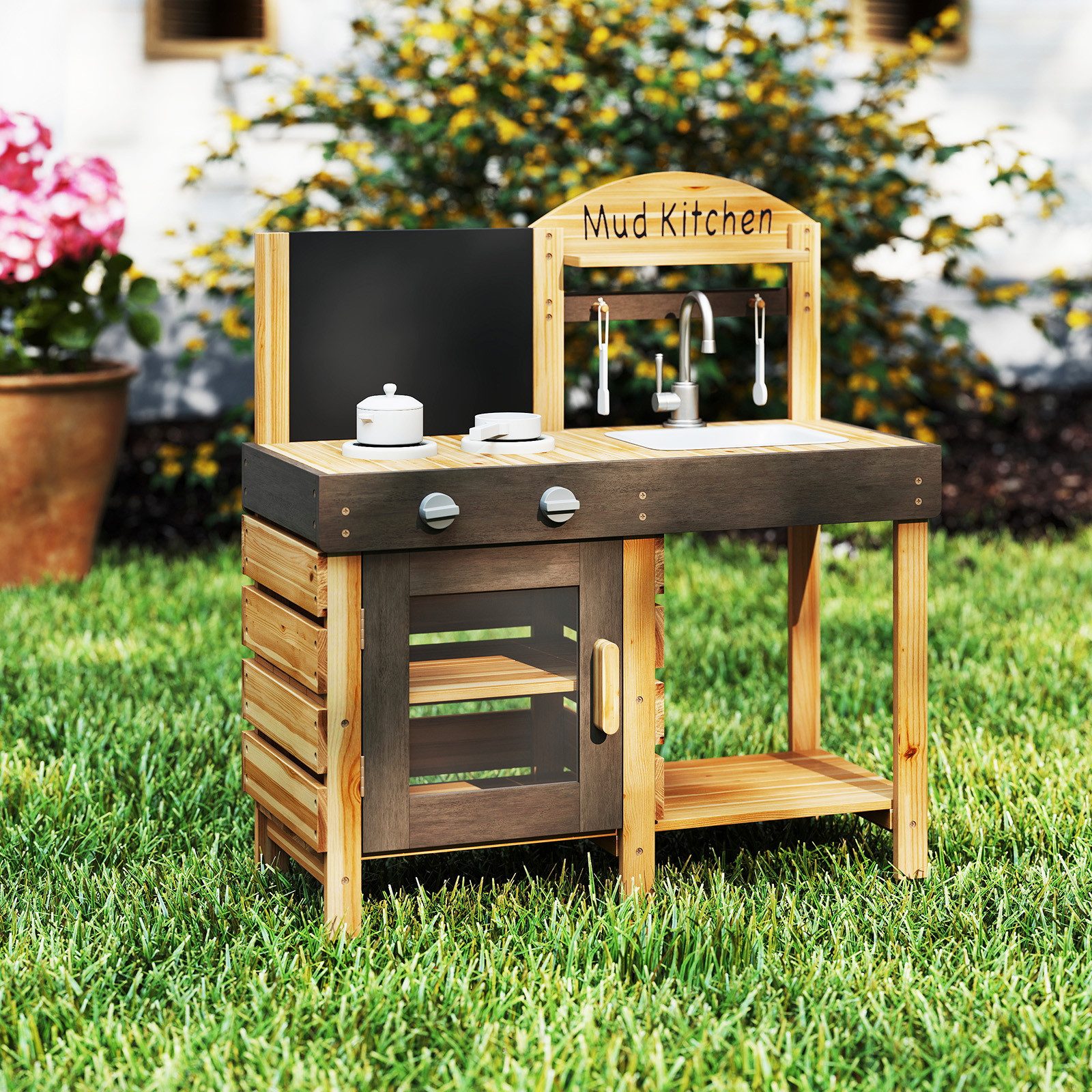 COSTWAY Outdoor-Spielküche Holz, Matschküche, Kinderküche mit günstig online kaufen