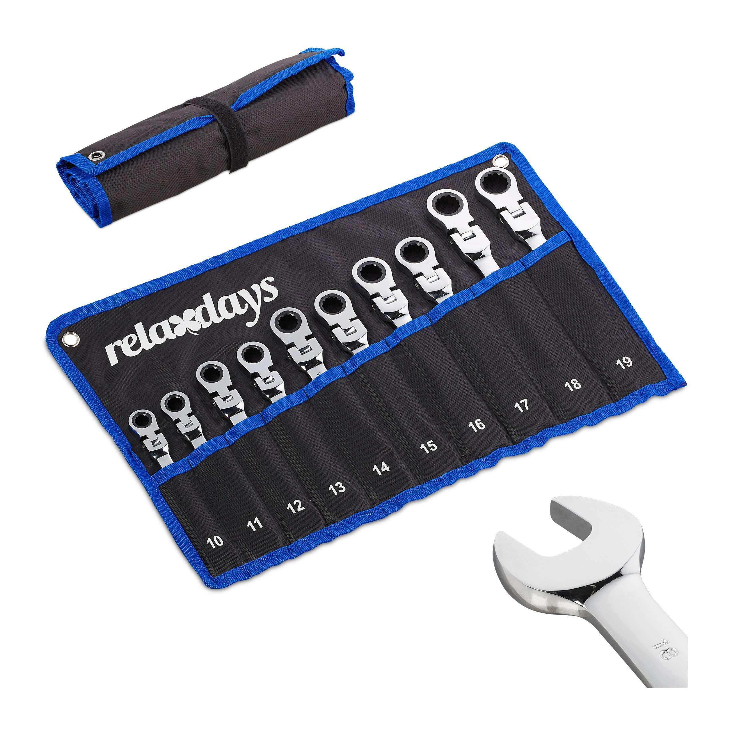 relaxdays Maulschlüssel Flexibles Schraubenschlüssel Set 10-tlg.