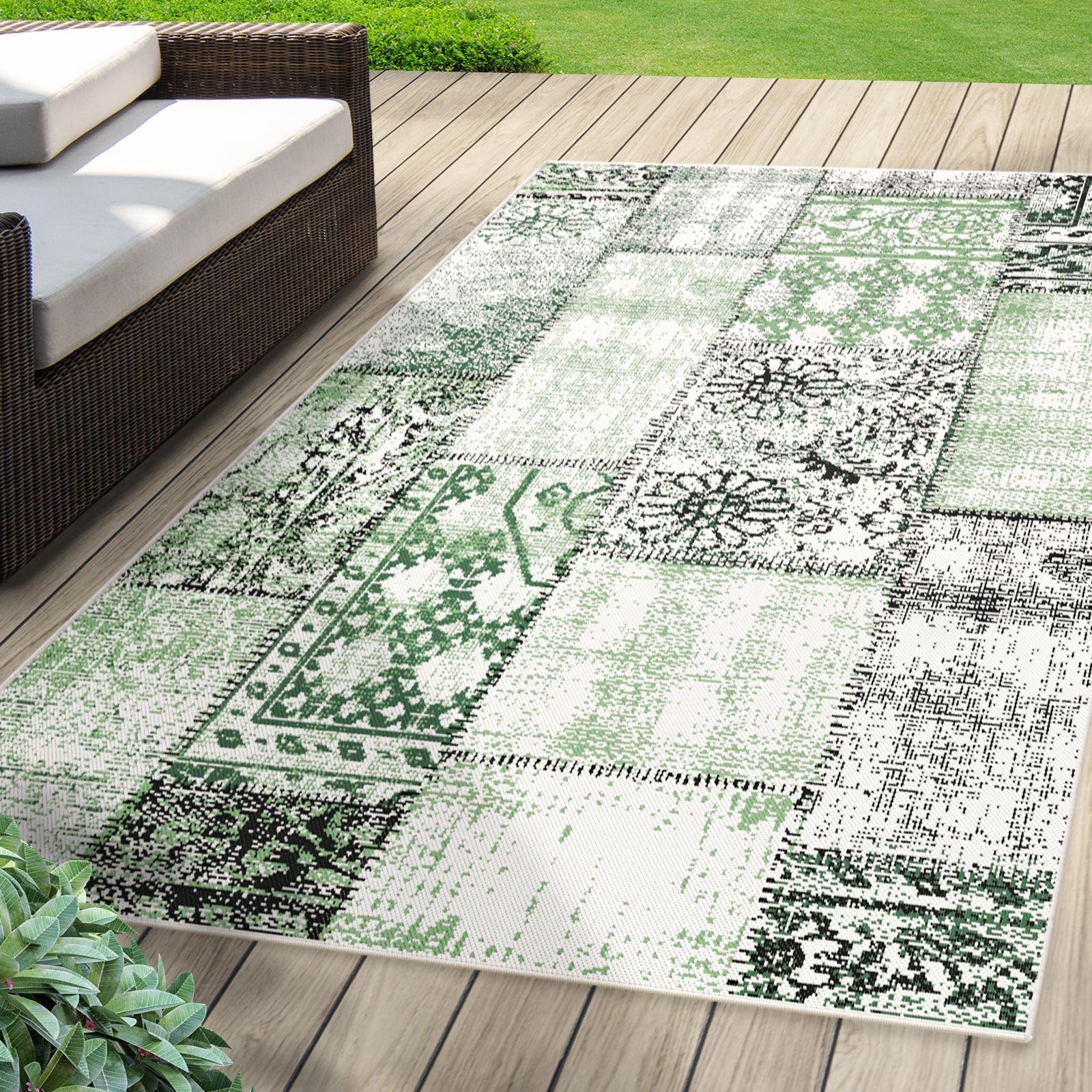 Outdoorteppich Cotton, Erhältlich in Wohnteppich, Farben Karat, Höhe: Terrasse 7 mm, 4 Größen, 4 Rechteckig, & pflegeleicht, Grün