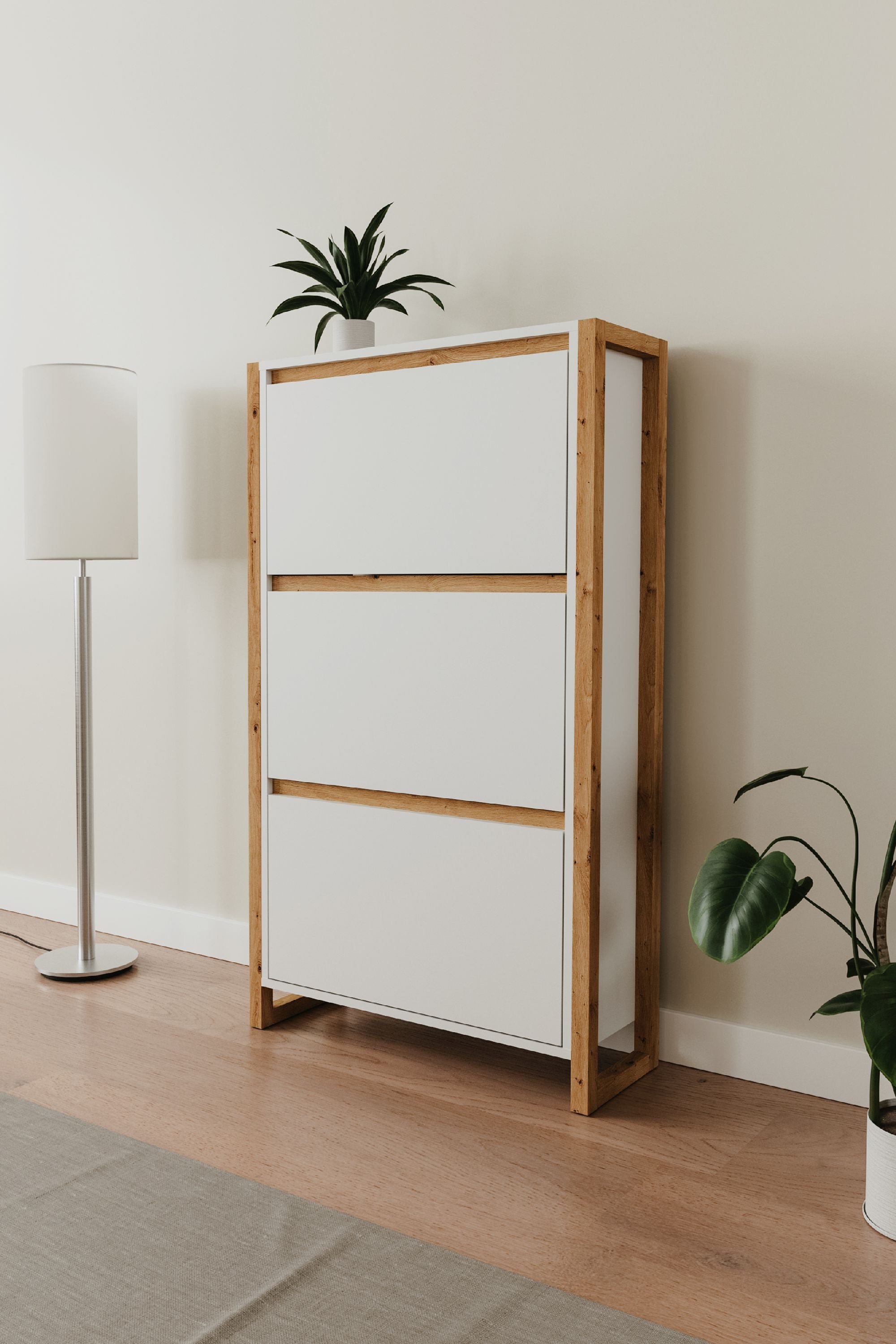 Finori Schuhkipper Denver 49A, weiß / Dekor Artisan Oak melaminbeschichtet HxBxT 125x70x25 cm