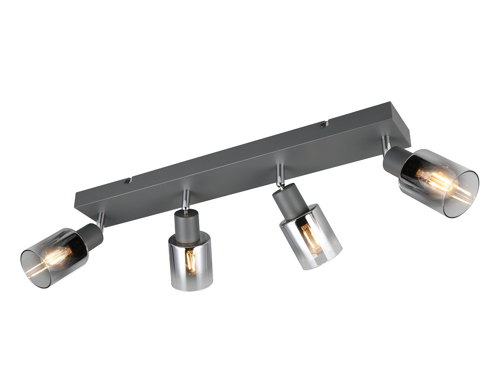 Reality Leuchten LED Deckenstrahler mit 4 Glas Lampenschirmen Chrom, B: 58cm, Dimmfunktion, LED wechselbar, Warmweiß, Strahler Decke 4-flammig für innen, inkl. austauschbaren Leuchtmitteln