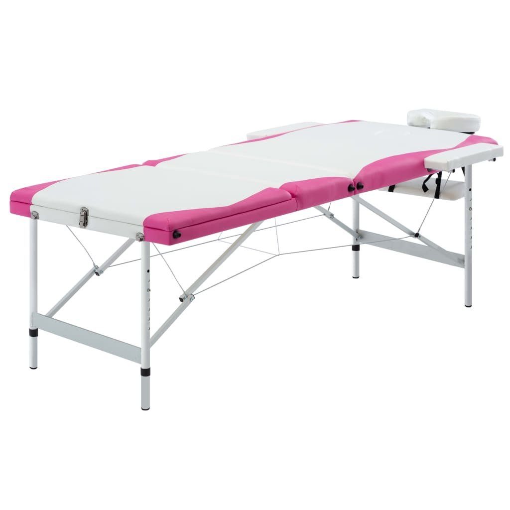 vidaXL Massageliege Massageliege Klappbar 3-Zonen Aluminiumgestell Weiß und Rosa