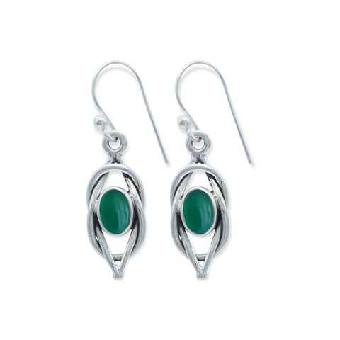 mantraroma Paar Ohrhänger 925er Silber mit Grüner Onyx