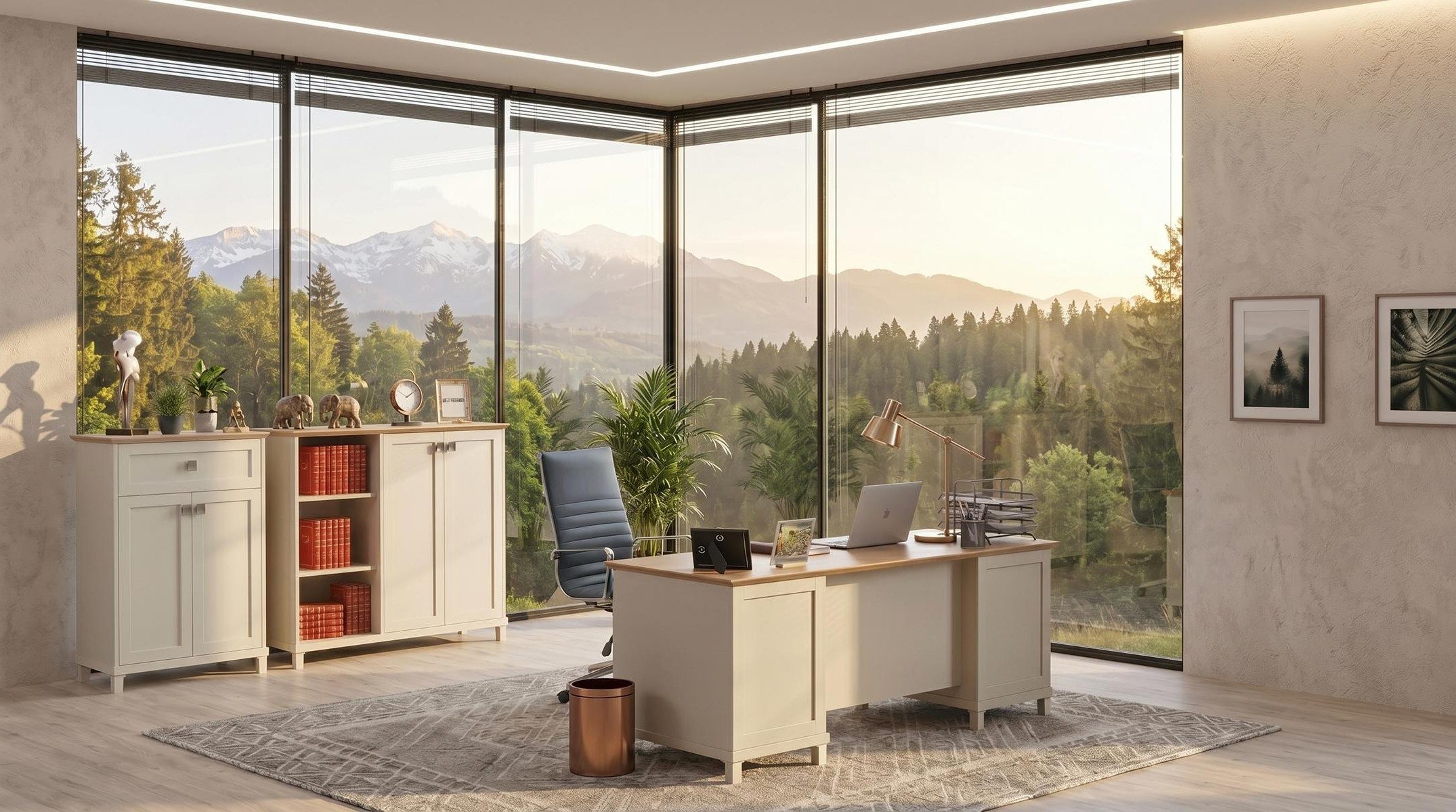 Xlmoebel Büromöbel-Set Beiges Büro-Set Schreibtisch zwei Schränke modern Arbeitszimmer, (3-tlg., 3-tlg)