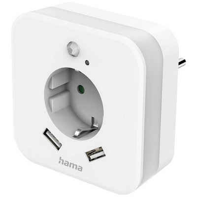 Hama Nachtlicht LED-Nachtlicht mit Steckdose, 2 USB-Ausgänge, Inkl. Bewegungsmelder