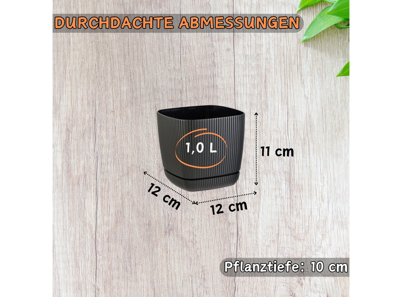 Thumbnail - Engelland Blumentopf Pflanztopf mit Drainagesystem & Untersetzer (12 x 12 cm, 1 Liter, 1 St., robuster PP-Kunststoff), e...