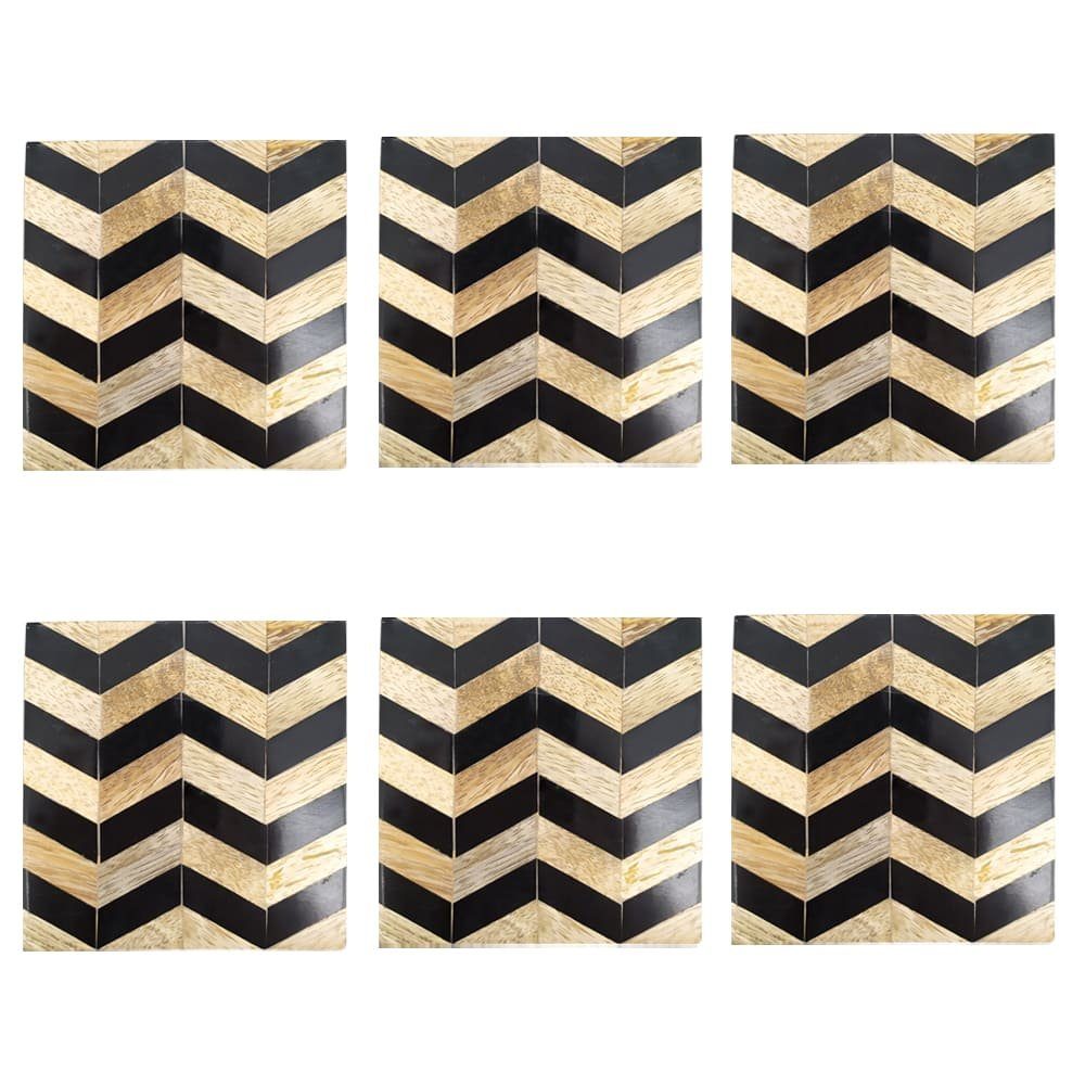 Platzset, Untersetzer Holz mit geometrischem Muster schwarz für Gläser 10 cm, matches21 HOME & HOBBY, (6-St)