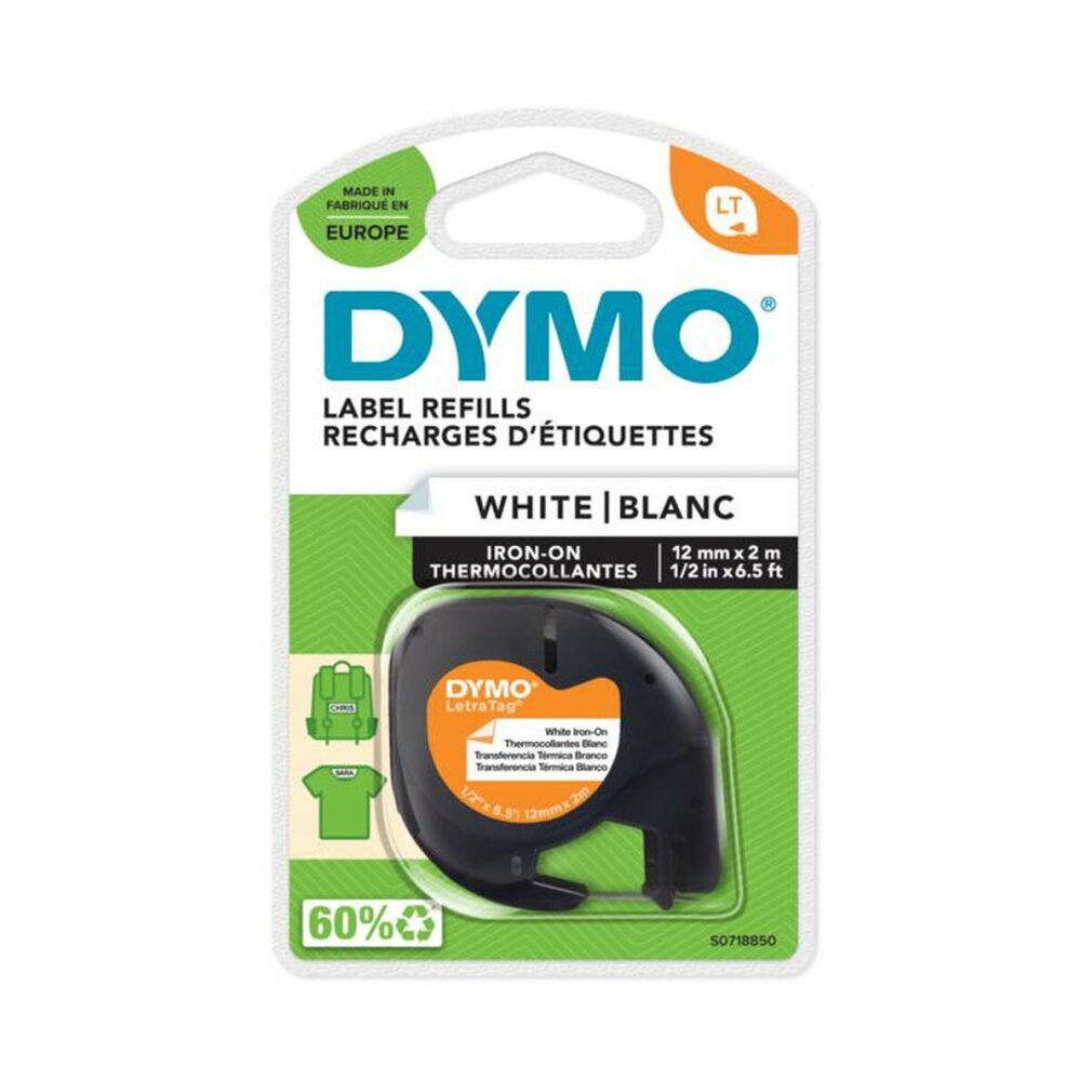 DYMO Druckerband LetraTag-Band, aufbügelbar 12mm x 2m schwarz auf weiss