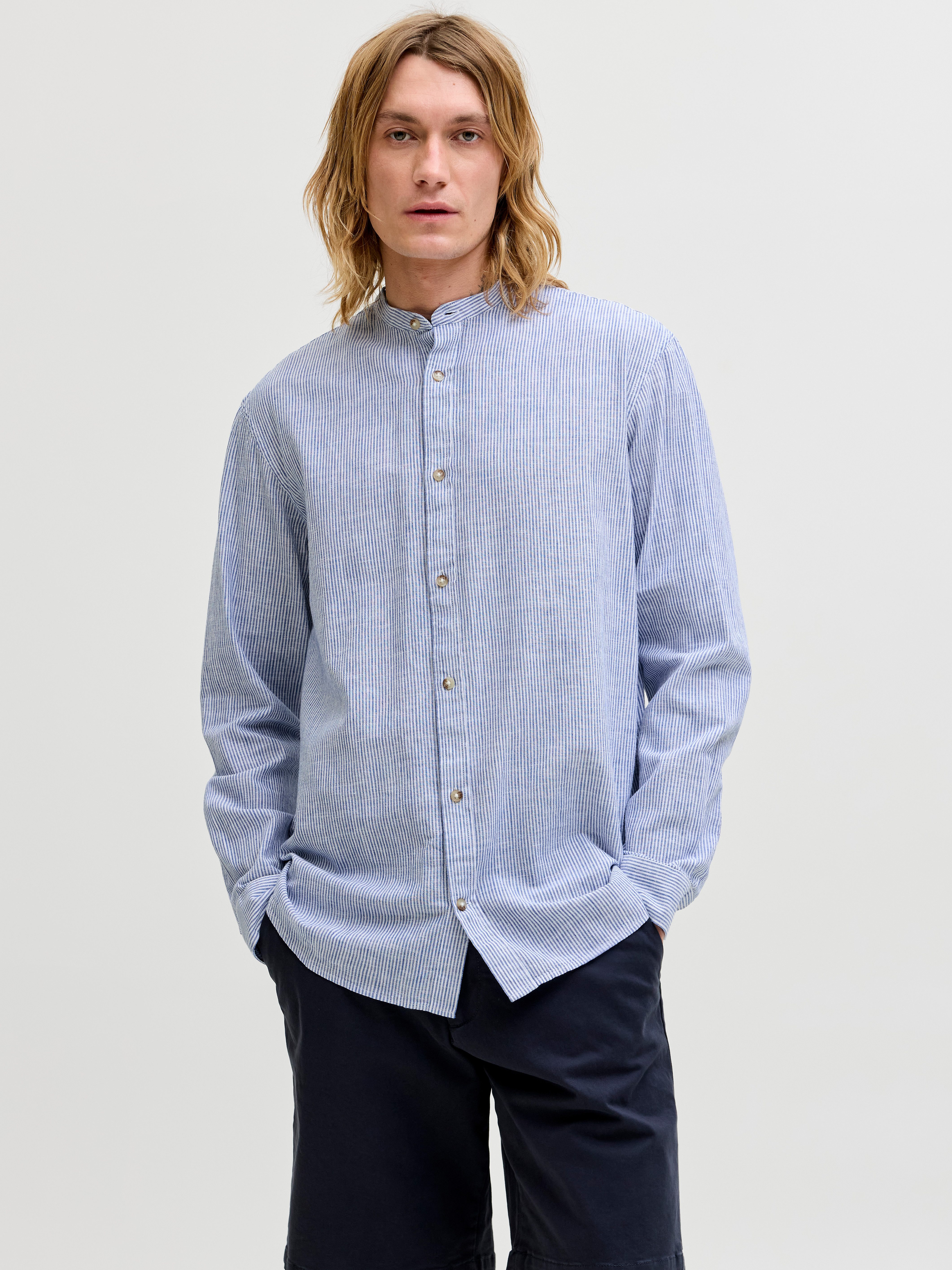 Jack & Jones Langarmhemd JJESUMMER LINEN BLEND BAND SHIRT L/S SN Baumwollmischung, regular fit