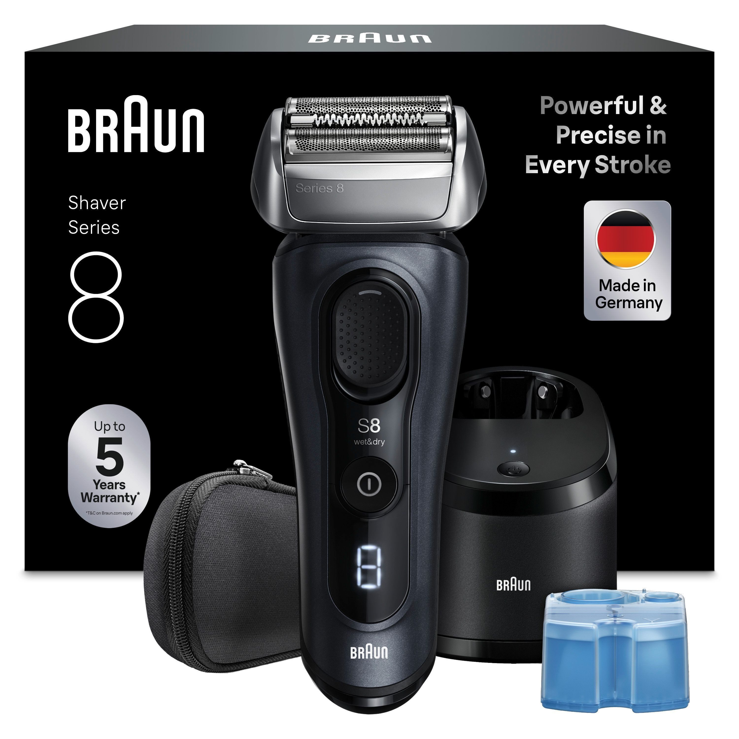Braun Elektrorasierer Series 8 8663cc, Smart Care Center, integrierter Präzisionstrimmer, SensoAdapt für jede Bartdichte, mit 5in1 SmartCare Center