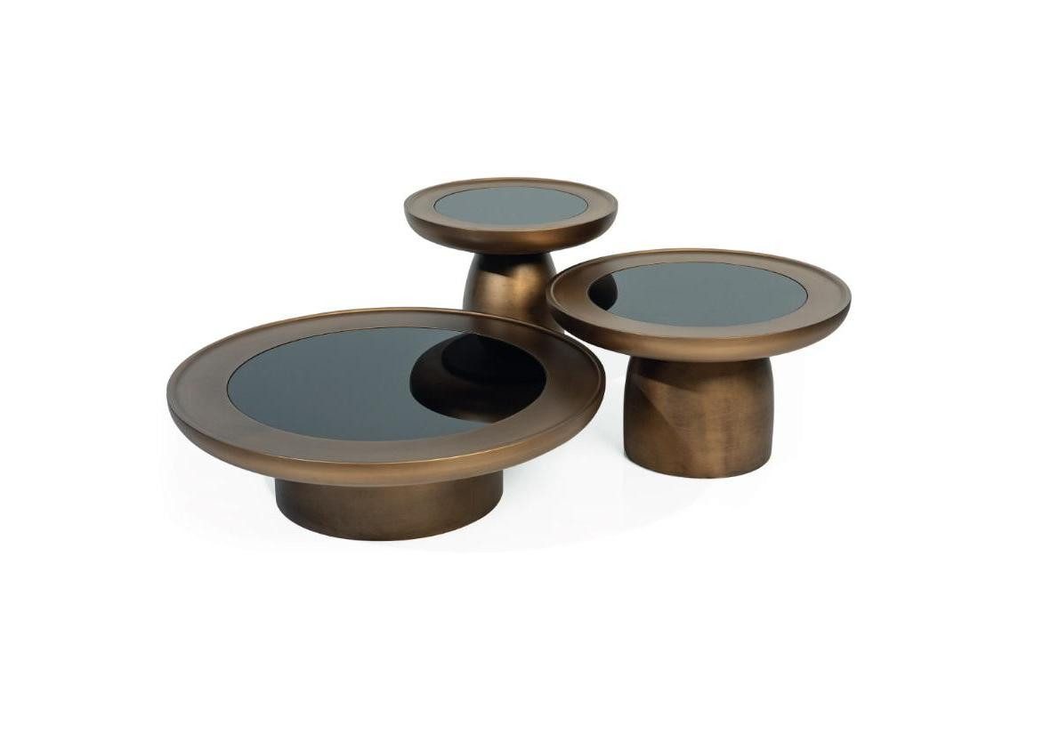 Xlmoebel Couchtisch Luxus Wohnzimmertisch aus Edelstahl und Glas, modernes Design (3er-Set, 3x Couchtisch), Hergestellt in Europa