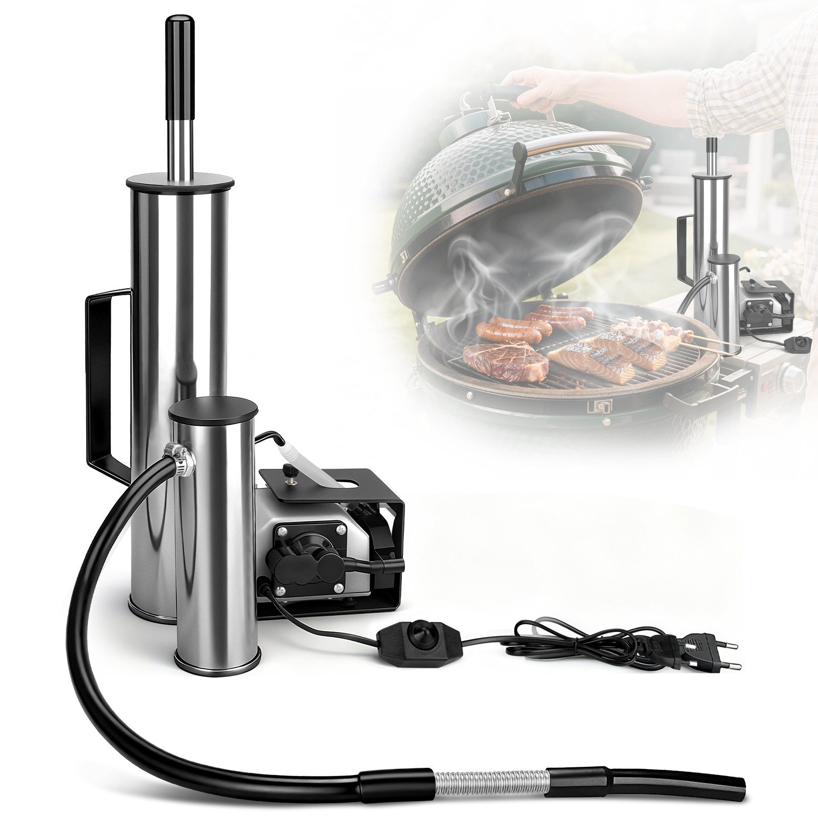 XERSEK Smoker Kaltrauchgenerator 25W Kaltrauchgerät Teerabscheidung Wind Einstellbar, inkl. Hitzeschutzgriff, Luftpumpe Max.55L/min, Brennstoffpresse, Smoker Räuchergenerator zur Feiertag Party Hausgebrauch