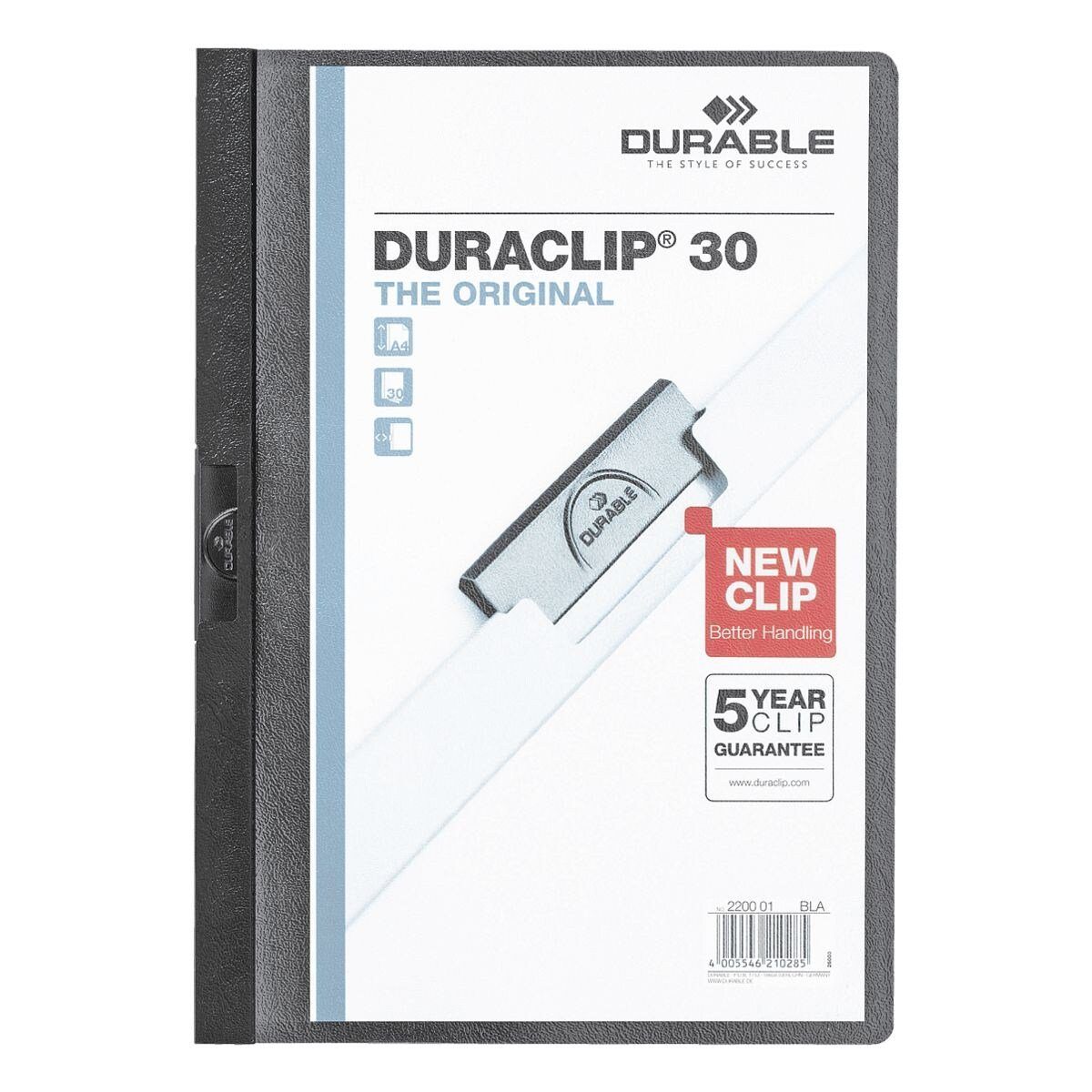 DURABLE Hefter Duraclip 30, mit Klemmfunktion, Format DIN A4, bis 30 Blatt schwarz