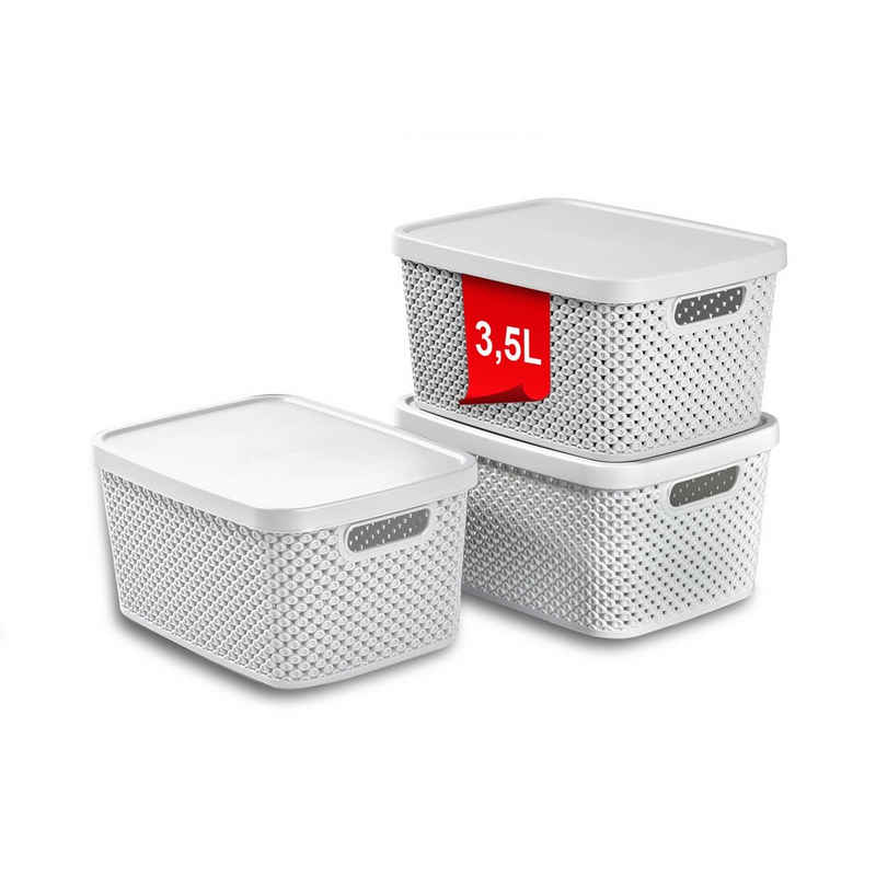 astor24 Aufbewahrungsbox 3er Set Aufbewahrungskorb mit Deckel Box Kiste Regalkorb Organizer (3er Set), erhältlich in 4 Größen und 3 Farben