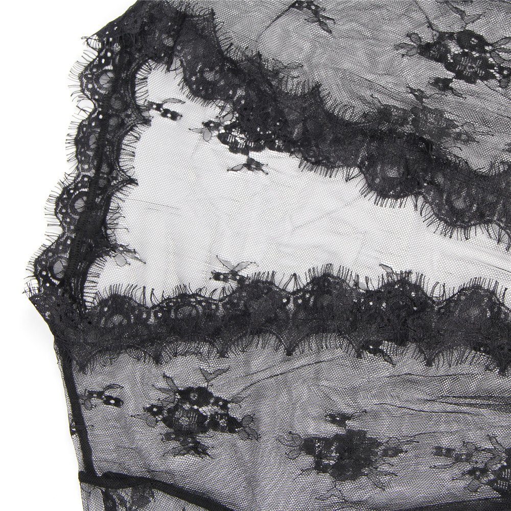 Organza Lingerie mittellang schwarz, in aus Shanon Spitze, Kimono transparenter Kimono Dessous sexy