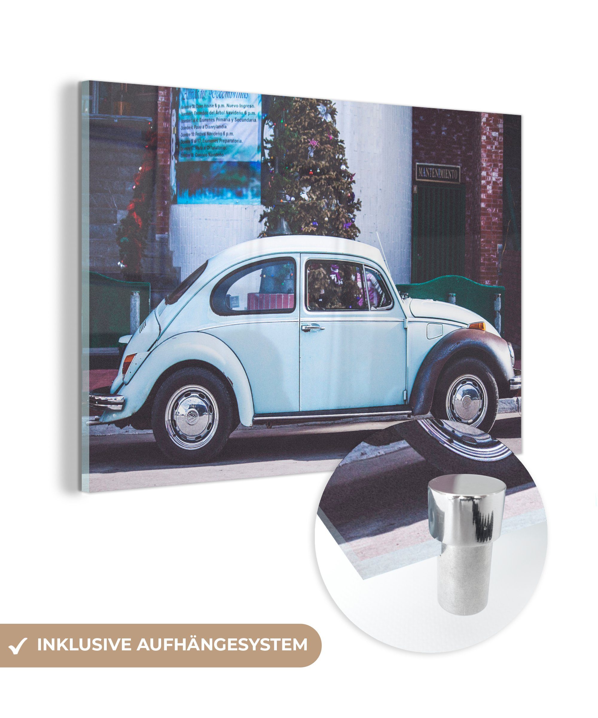 MuchoWow Acrylglasbild Auto - Oldtimer - Weiß, (1 St), Acrylglasbilder Wohnzimmer & Schlafzimmer
