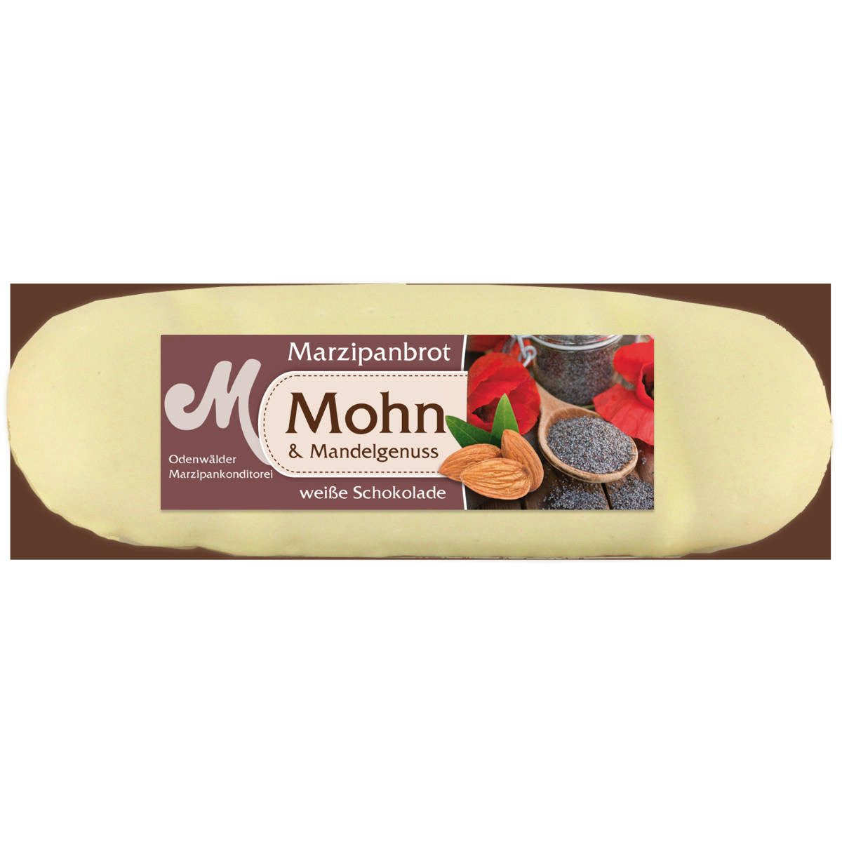 Odenwälder Marzipankonditorei Süßigkeit, Odenwälder Marzipan Brot Mohn Edelmarzipan mit weißer Schokolade 100g