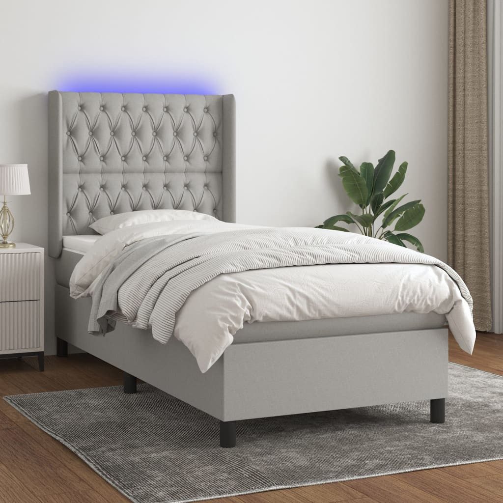 vidaXL Boxspringbett Boxspringbett mit Matratze LED Hellgrau 90x200 cm Stof günstig online kaufen