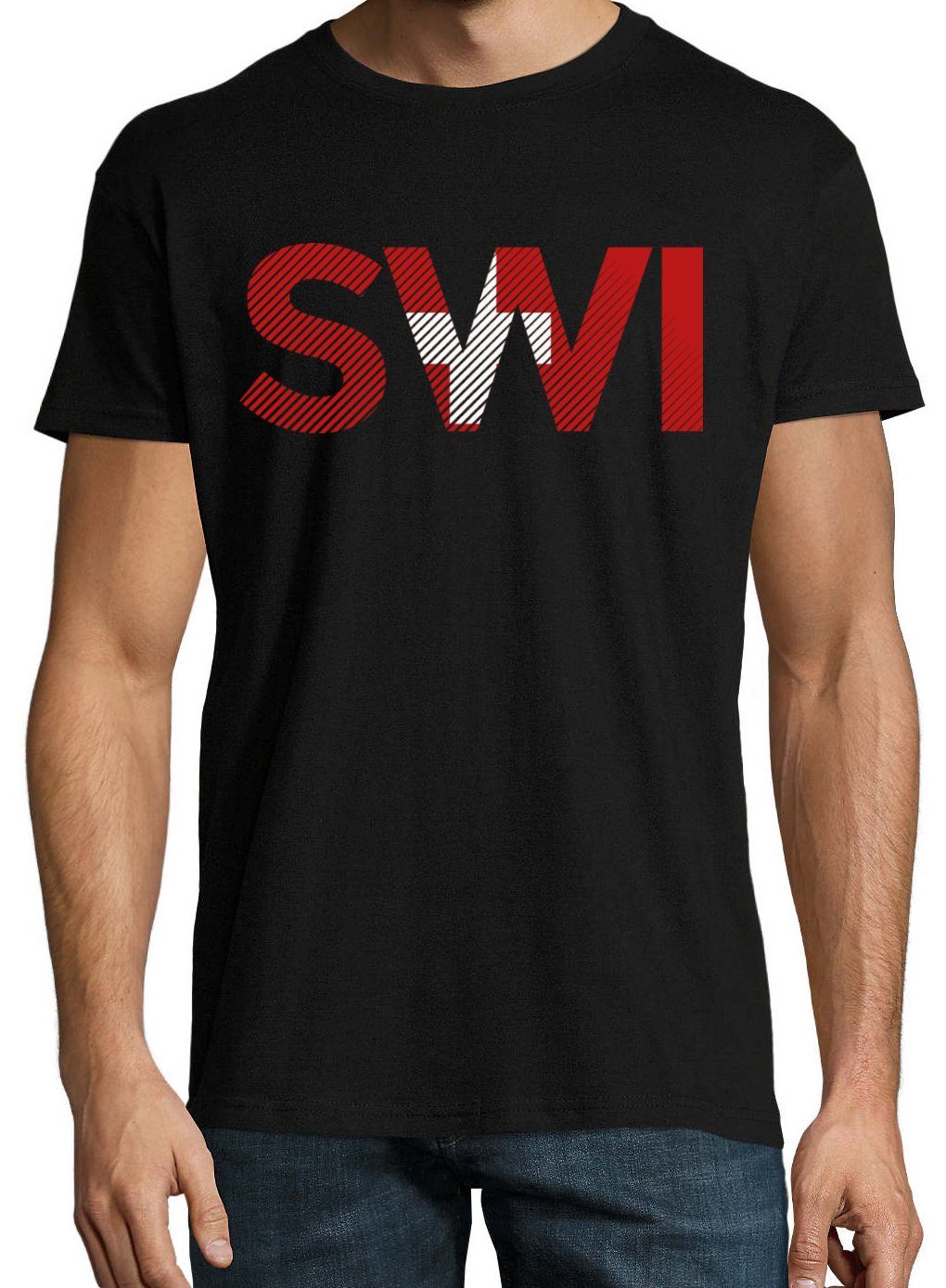 Youth Designz T-Shirt mit Herren Schweiz T-Shirt Look Frontprint SWI Fußball im