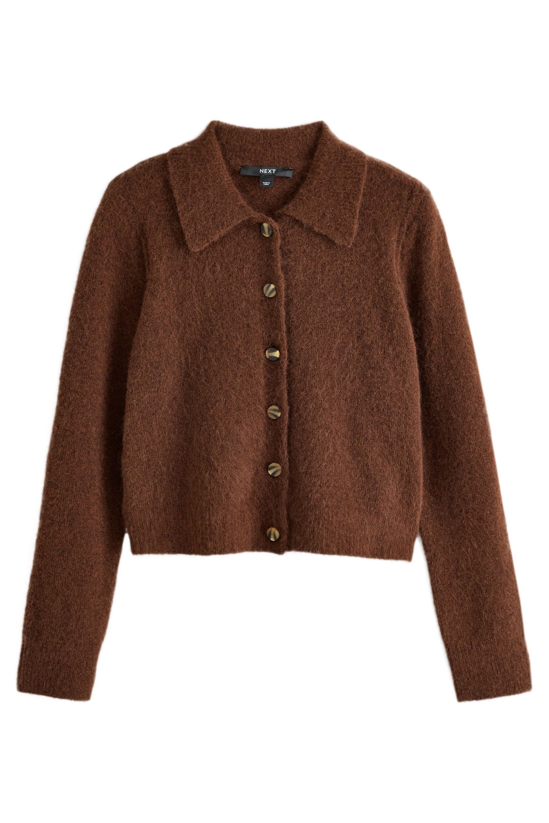 Next Strickjacke Gerippte Strickjacke mit Wollanteil und Kragen (1-tlg)