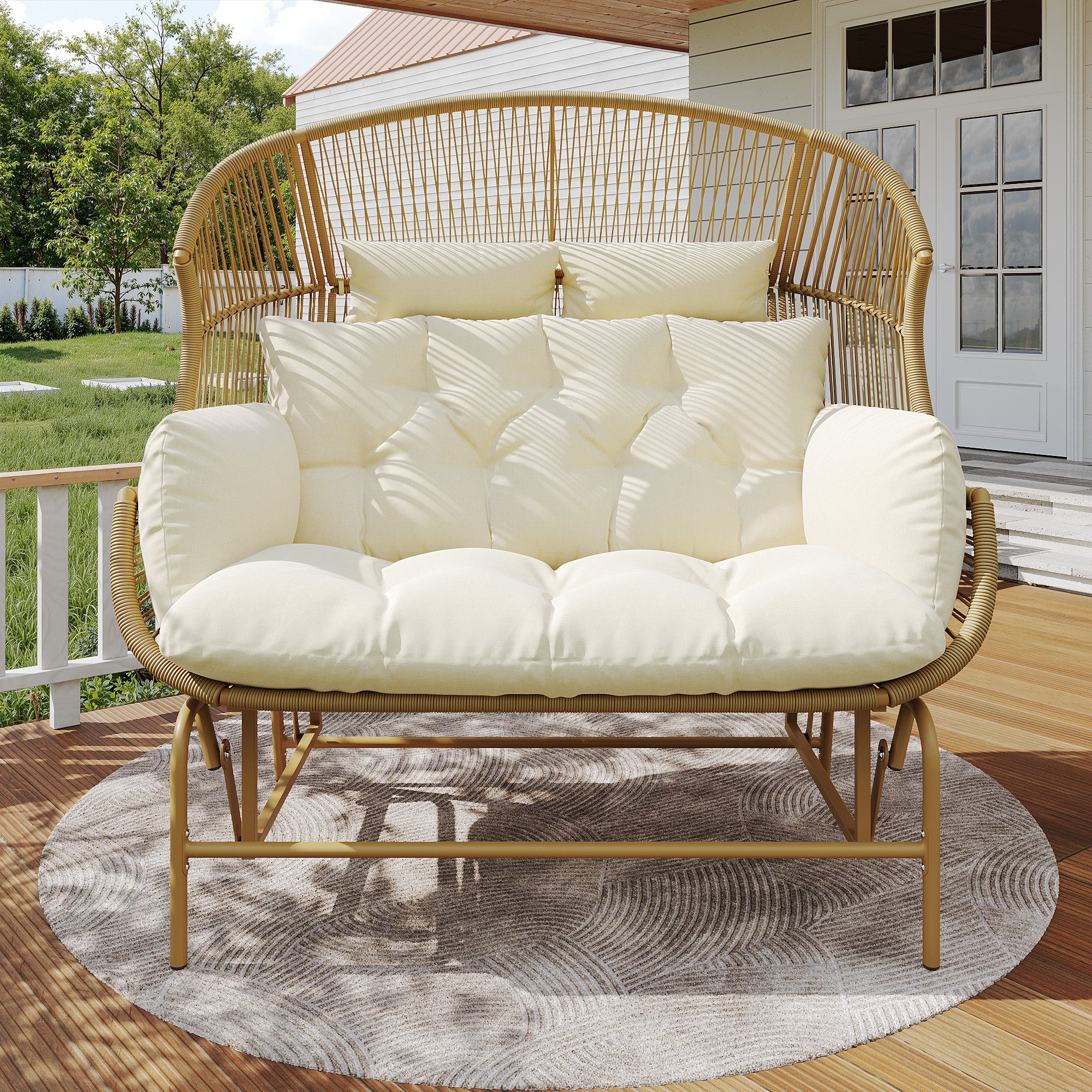 Celya Gartenbank Sitzbänke, Schaukelstuhl Garten für zwei Personen (Outdoor Swing Egg Chair, Schwingsessel, Gartenschaukel, Verandaschaukeln, für den Garten, Balkon oder Terrasse, Holzfarbe), Garten-Schaukelstuhlfür zwei Personen, Patio Hängesessel